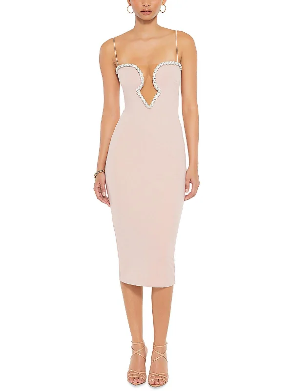 Adorn Womens Beaded Midi Cocktail And Party Dress