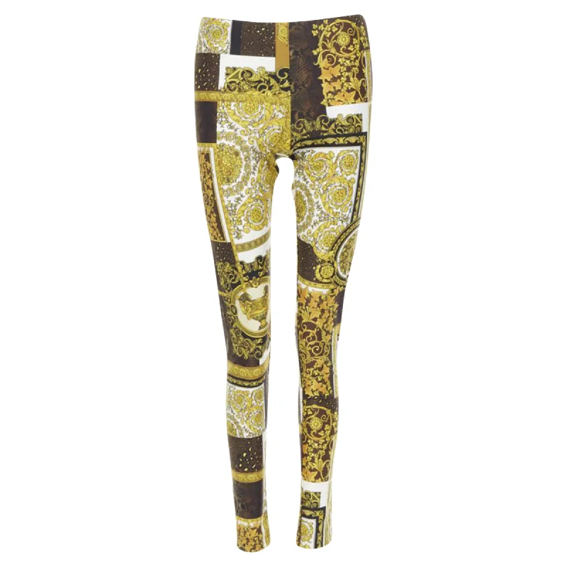 Versace Mosaic Barocco leather stretchy leggings