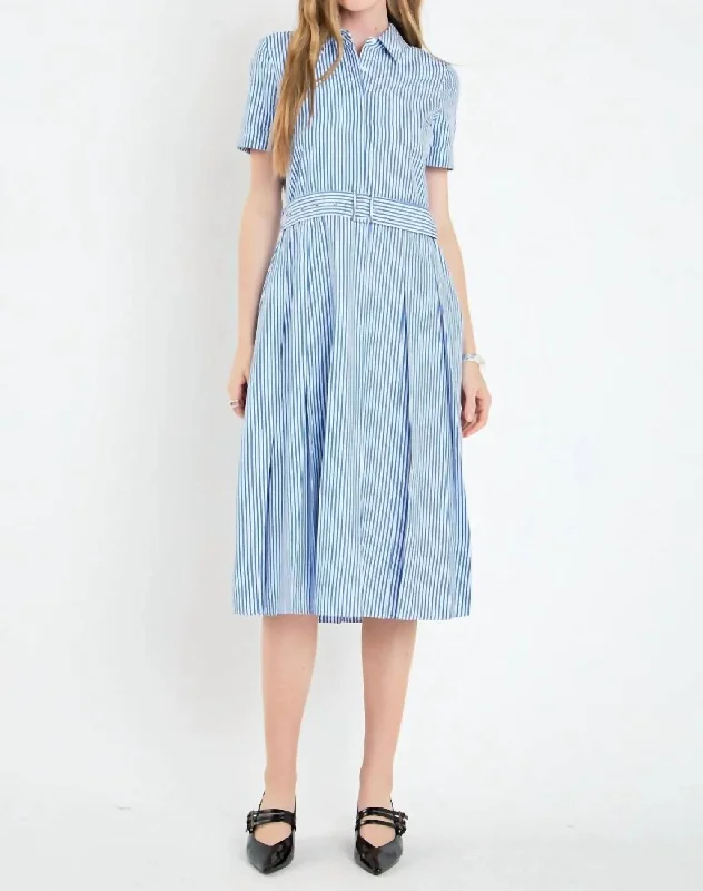 Cindy Striped Midi Dress In Blue/white