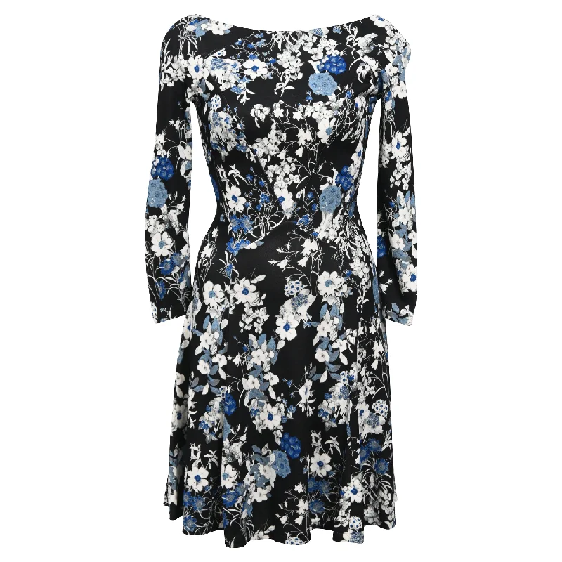 Erdem Floral Print Mini Dress in Blue Viscose