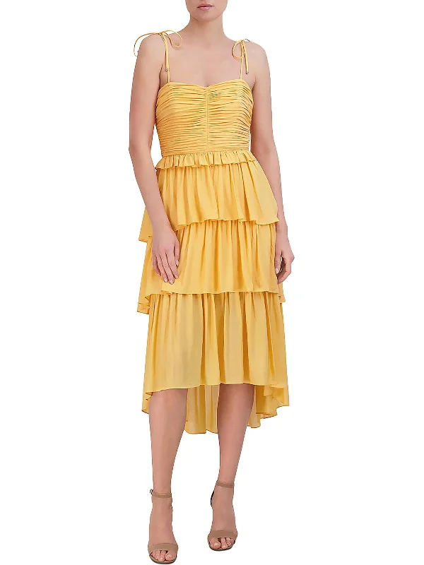 Womens Hi-Low Tiered Midi Dress