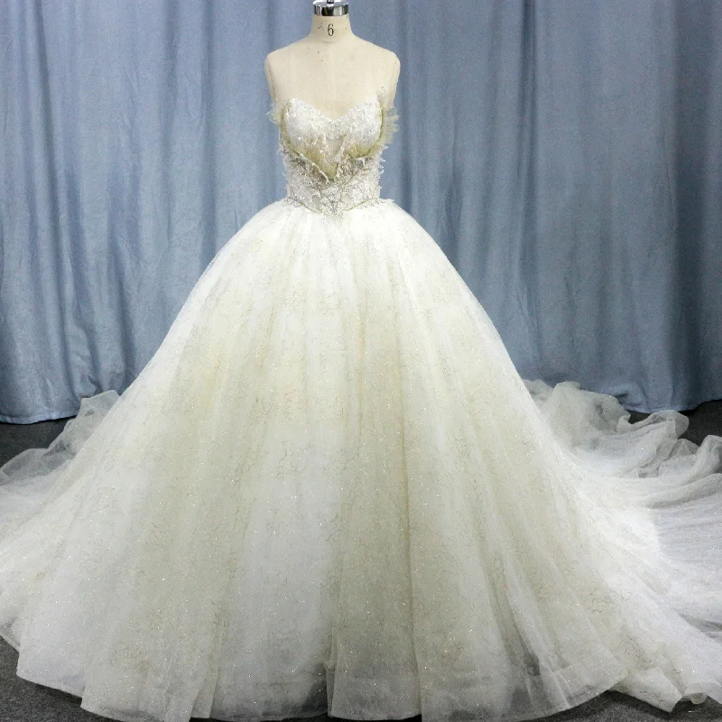 Strapless Puffy Skirt Sweetheart Lace Ball Gown Bridal Wedding Dress