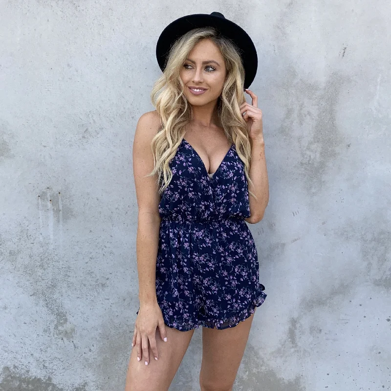 Blooming Navy Blue Floral Romper