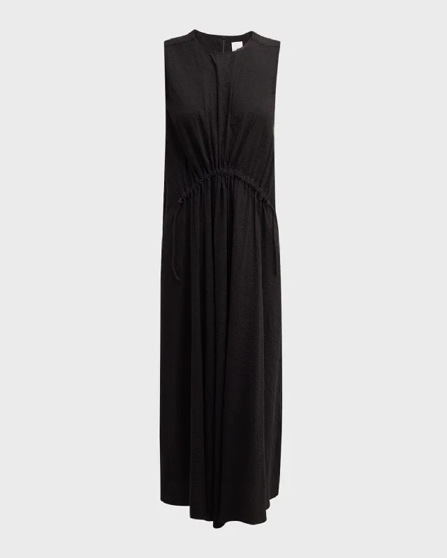 Ida Sleeveless Cotton Seersucker Midi Dress