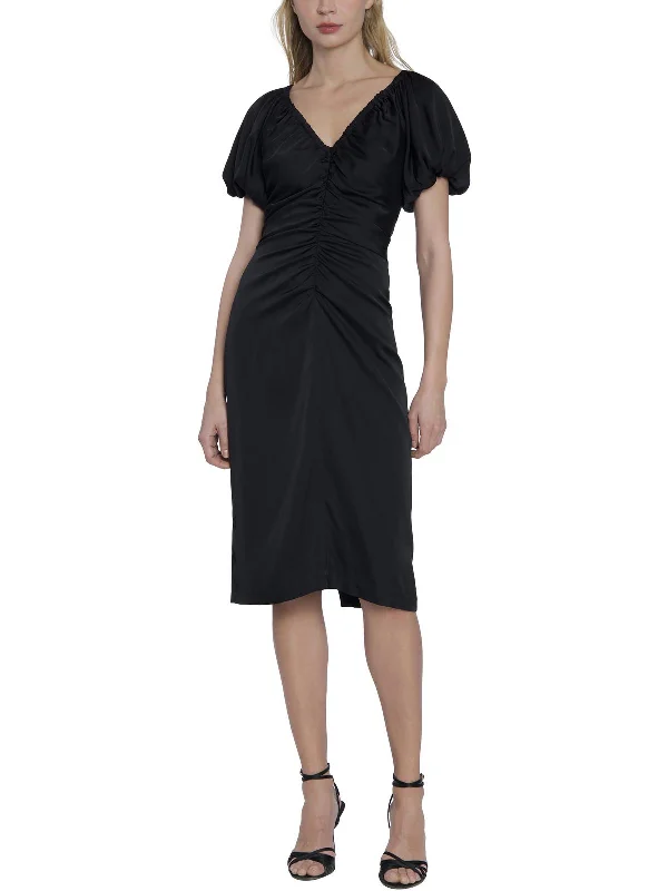 Womens Ruched Midi Cocktail And Party Dress