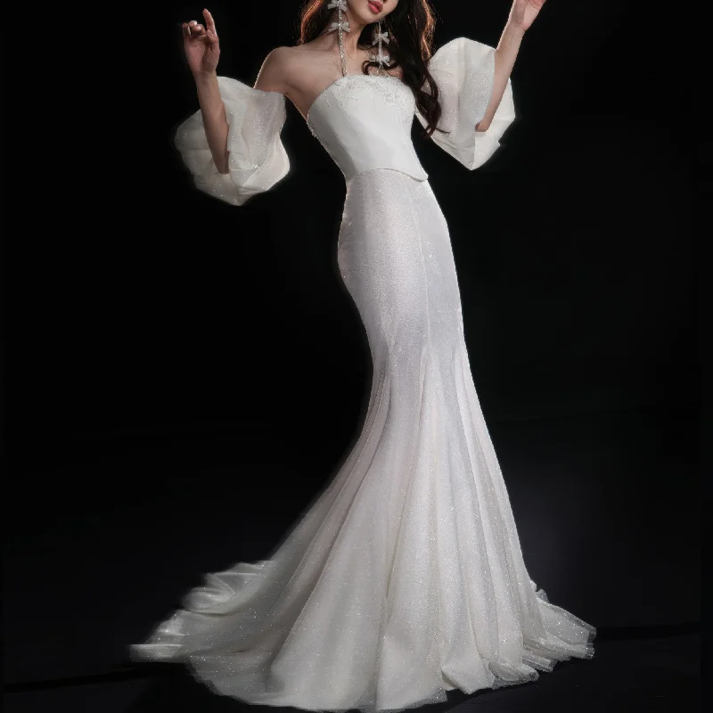 Strapless Straight Neckline Mermaid Wedding Dress with Removable Sleeve