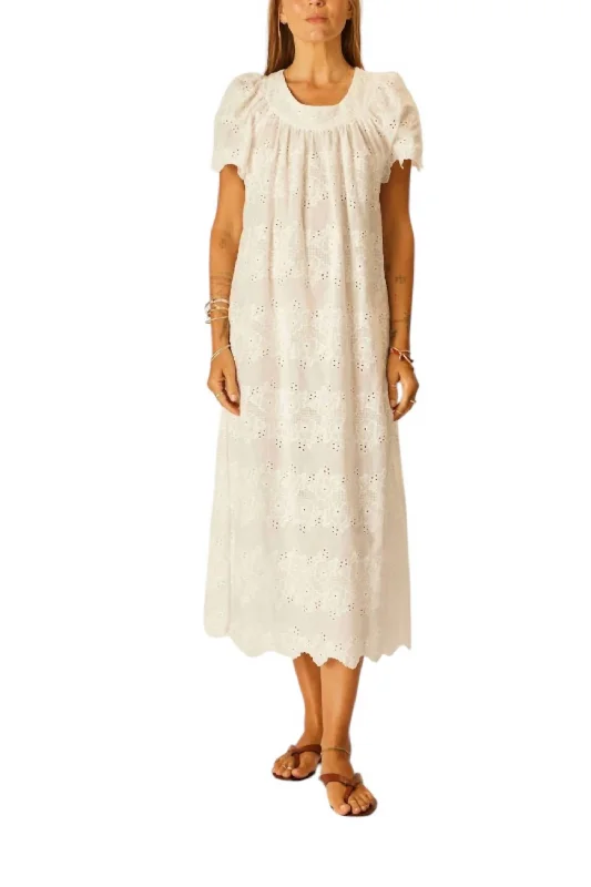 Eyelet Sienna Midi Dress In Geranium Milk