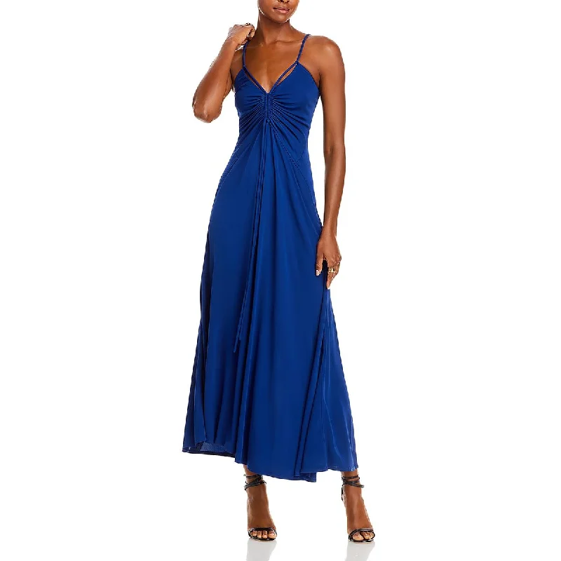 Womens Matte Crepe Spaghetti Straps Evening Dress