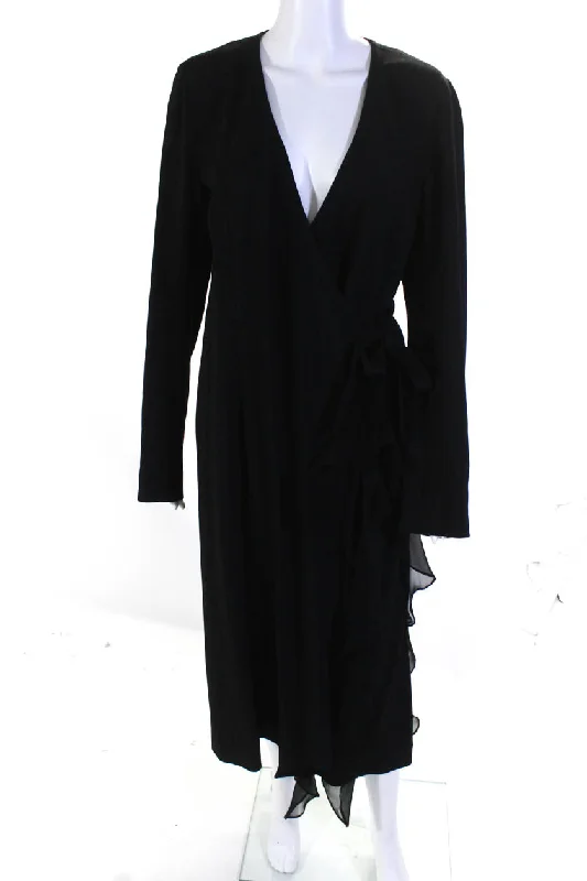 Derek Lam Womens Long Sleeve Wrap Ruffle Crepe Midi Dress Black