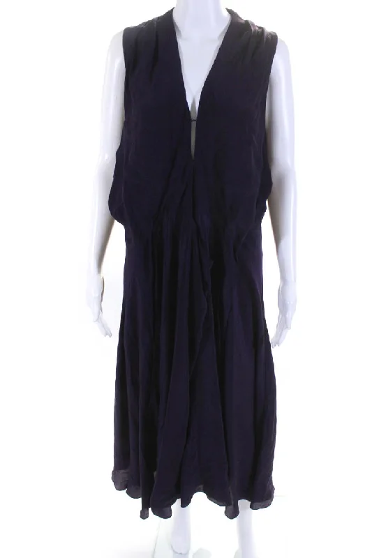 Azeeza Womens Sleeveless Cut Out V-Neck Lined Midi A-Line Dress Purple