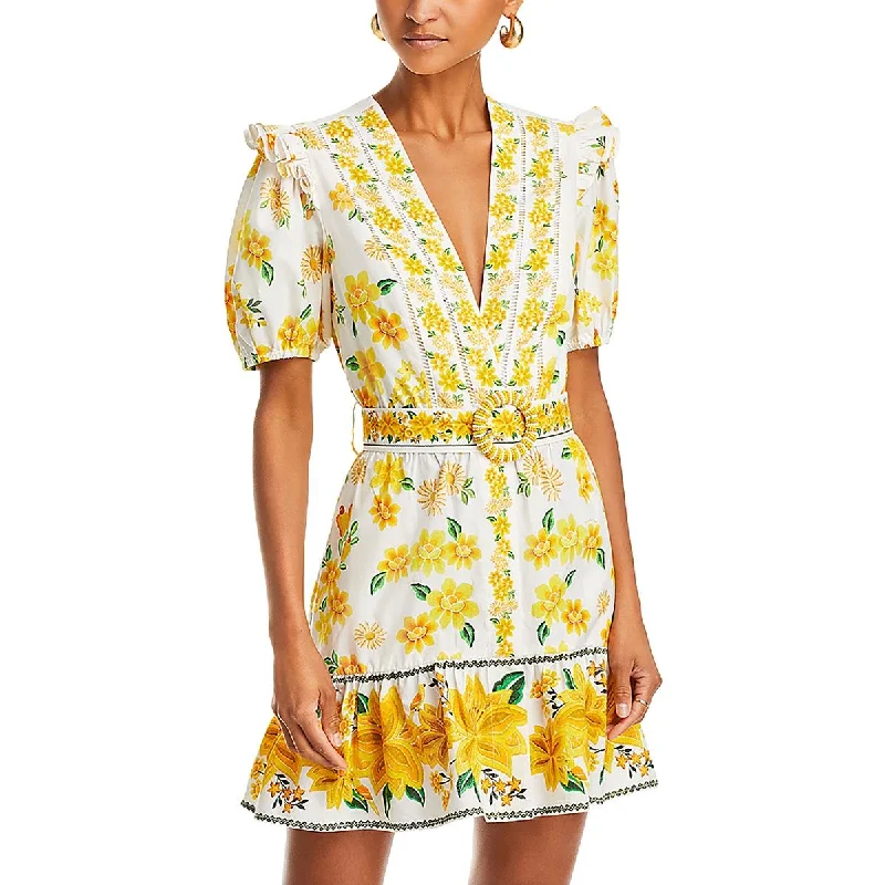 Womens Floral Button Down Mini Dress