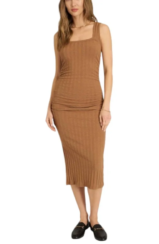 Montara Square Neck Rib Midi Dress In Saddle