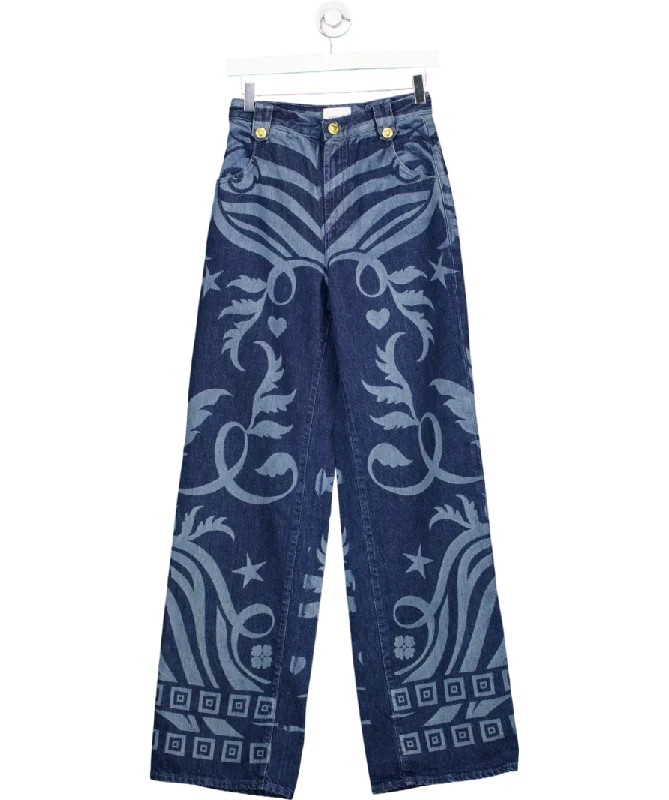 Hayley Menzies Blue Lazer Printed Wide Leg Jeans W25