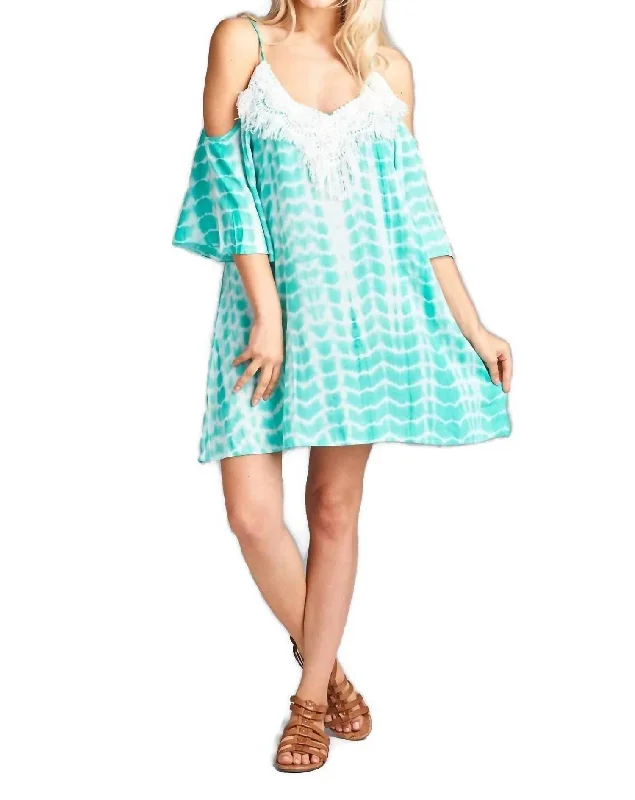 Tie Dye & Fringe Mini Dress In Mint