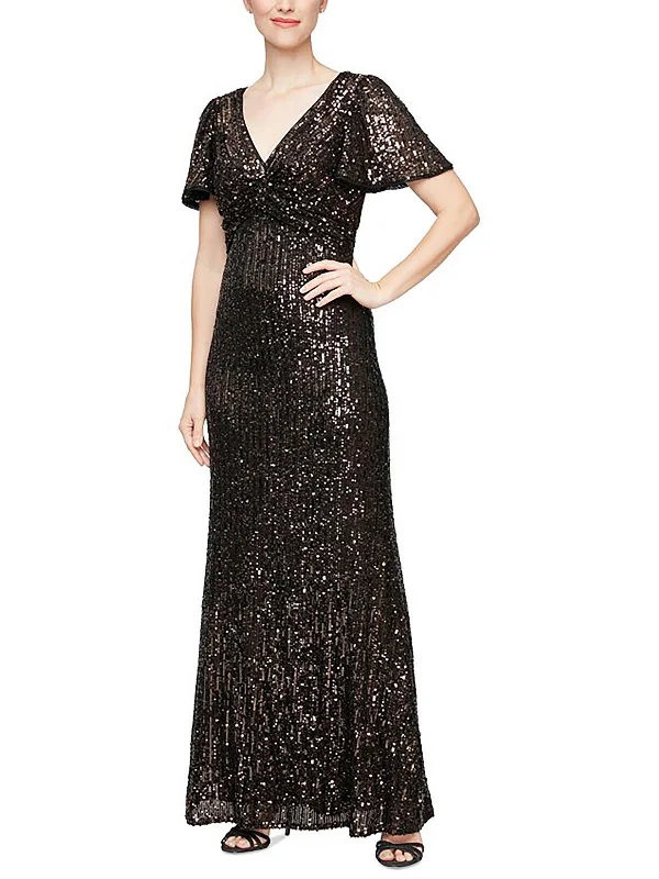 Plus Womens Embelished Midi Evening Dress