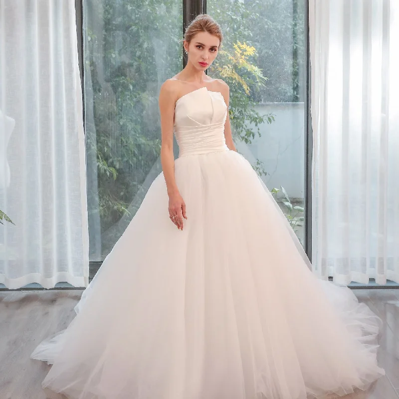 Unique Asymmetrical Neckline Strapless Simple Wedding Dress