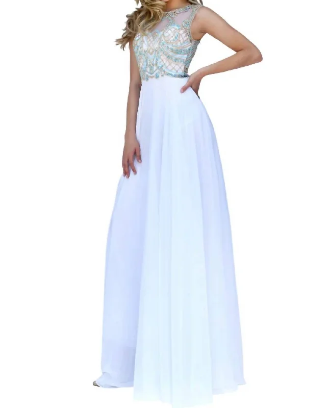 High Illusion Neck Prom Dress In Light Blue