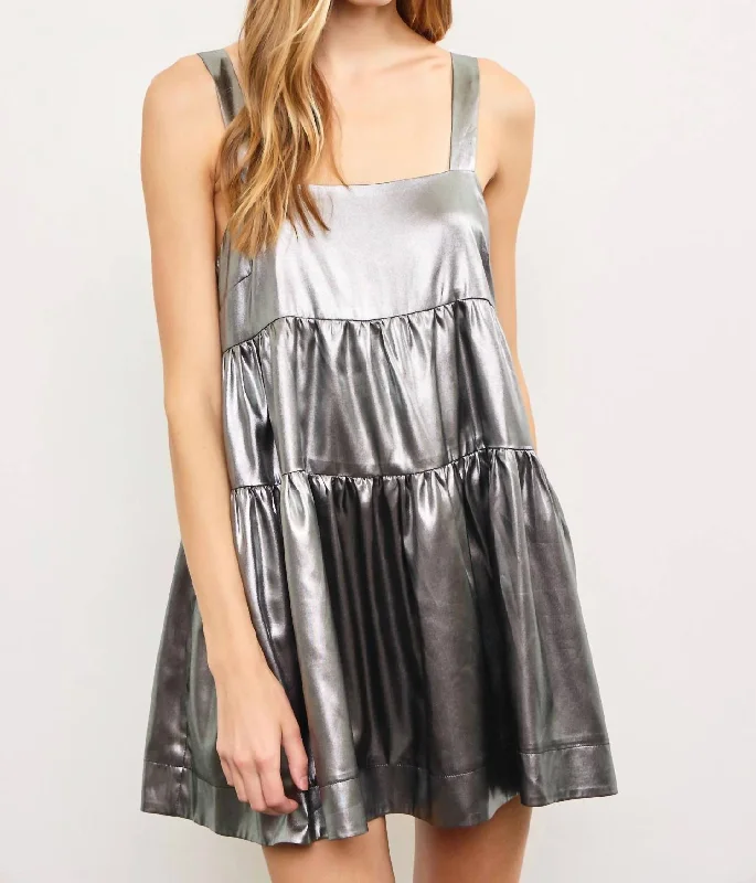 Metallic Mini Dress In Grey