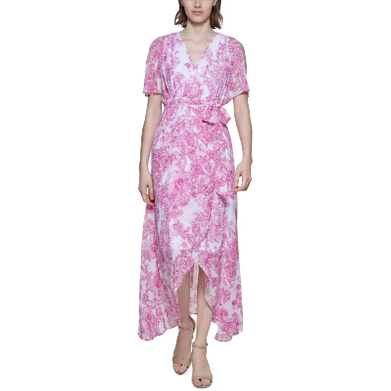 Womens Printed Hi-Low Maxi Dress