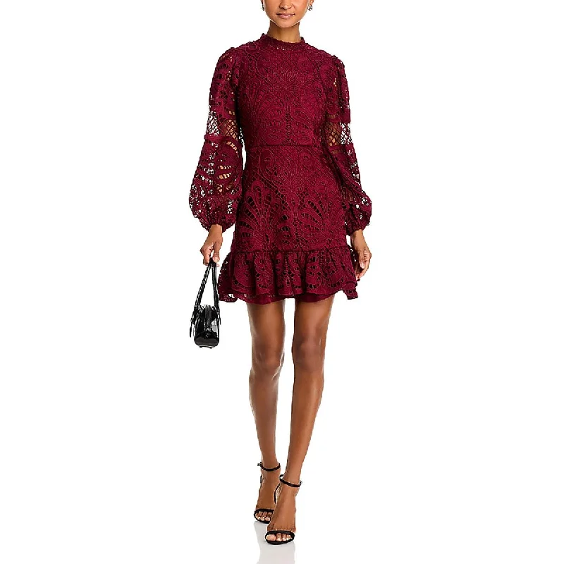 Womens Mini Lace Fit & Flare Dress