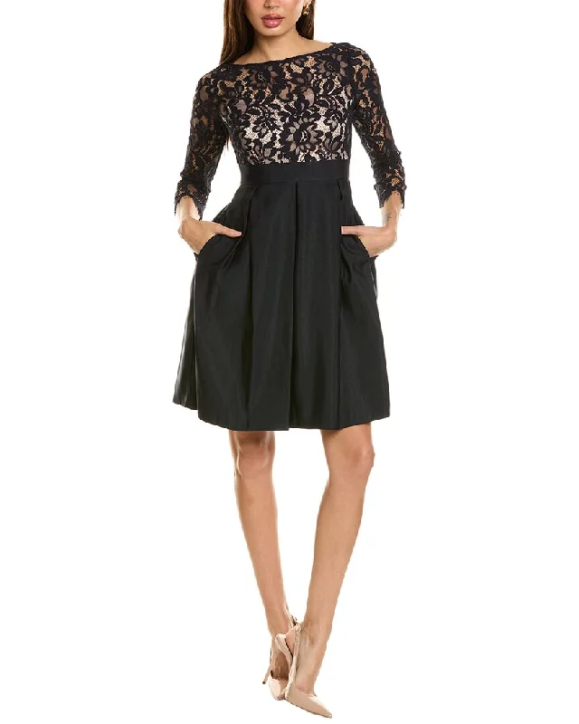 Eliza J Midi Lace & Faille Dress