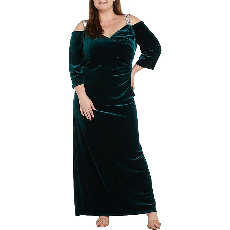 Plus Womens Velvet Rhinestone Evening Dress