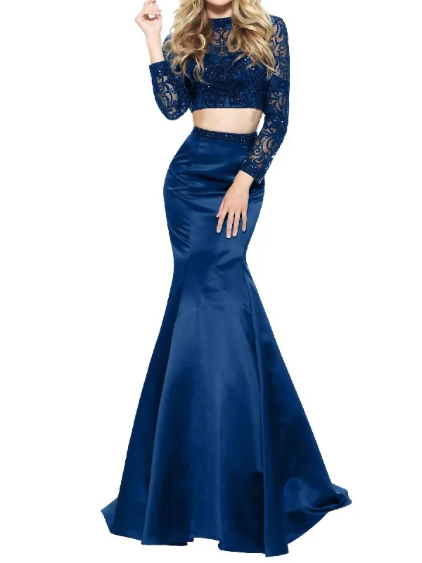 Mermaid Satin Prom Dress In Navy