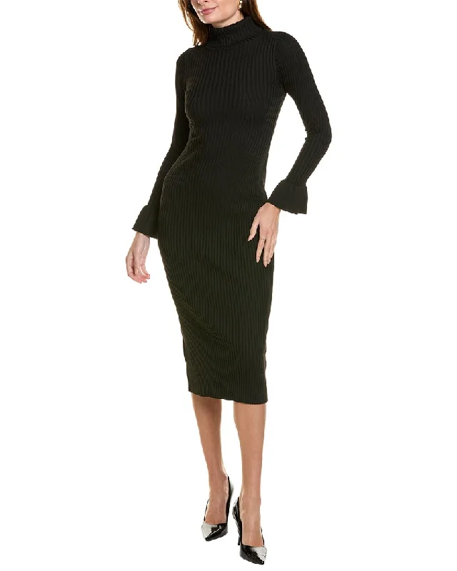 Bebe Bell-Sleeve Turtleneck Midi Dress