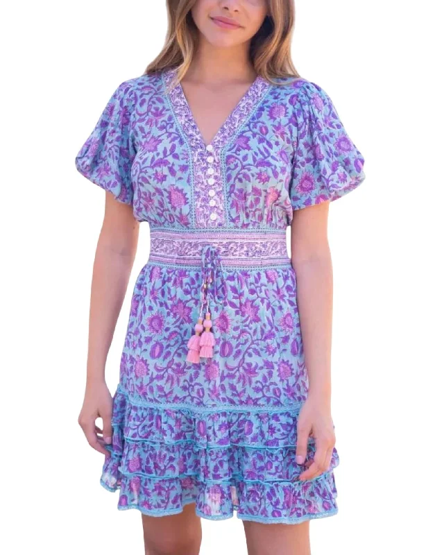 Annalise Mini Dress In Teal Purple Print