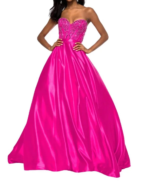 Sweetheart Corset Bodice Prom Dress In Fuchsia