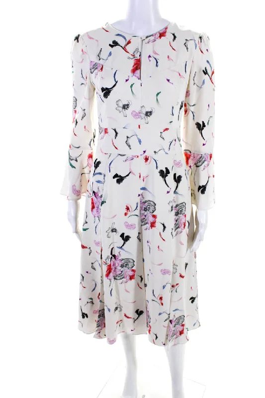 Prabal Gurung Women's Round Neck Bell Sleeves Fit Flare Floral Midi Dress