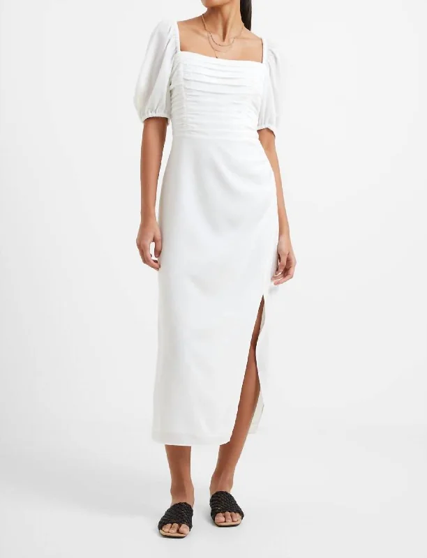 Afina Verona Ruched Midi Dress In Summer White