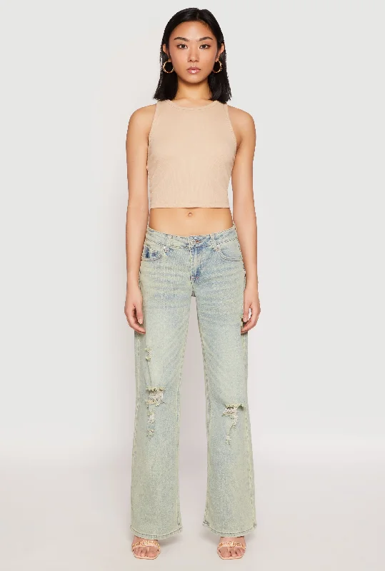 VIP Distressed Low Rise Wide Leg Jeans