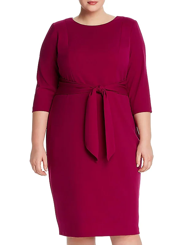 Plus Womens Crepe Tie Waist Midi Dress