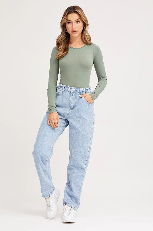 Blue Paperbag Denim Jeans High Rise