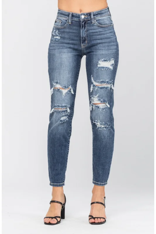 7 ONLY Judy Blue : Not Your Boyfriend's Denim - High Rise Distressed Boyfriend Jeans