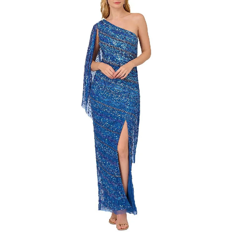 Womens Beaded Draped Sleeve Evening Dress