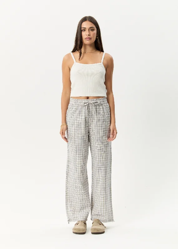 AFENDS Womens Drew - Seersucker Wide Leg Pants - Taupe Check