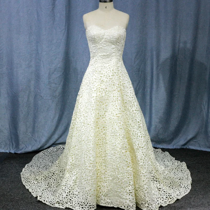 Vintage Bone Lace Sweetheart Bridal Wedding Dress