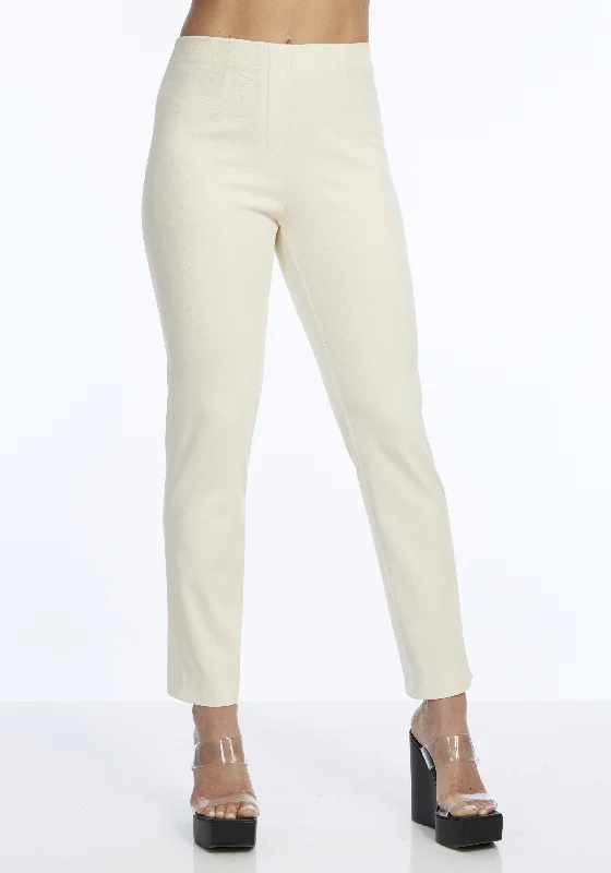 LIOR Women's Soft Ivory Pull On Ankle Pant In Twill Cotton Denim-"Sasha"