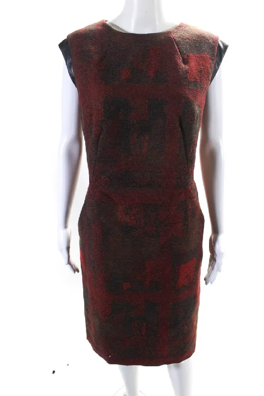 Lafayette 148 New York Women's Leather Trim A-Line Midi Dress Red