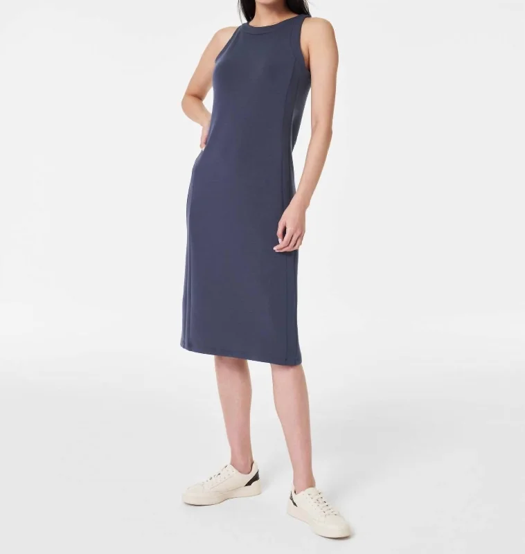 Airessentials Side Stripe Midi Dress In Dark Storm