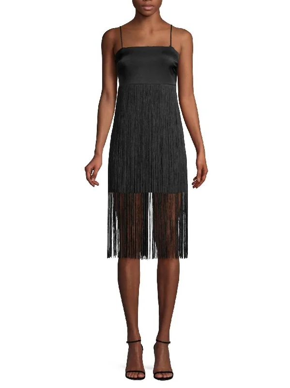 Rikki Fringe Trim Mini Cocktail Dress In Black