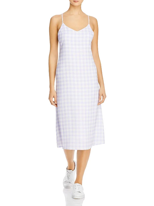 Womens Check Print Midi Slip Dress