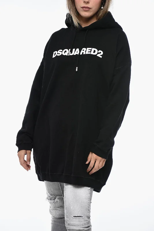 Dsquared2 Oversized Hoodie Mini-Dress with Logo Print