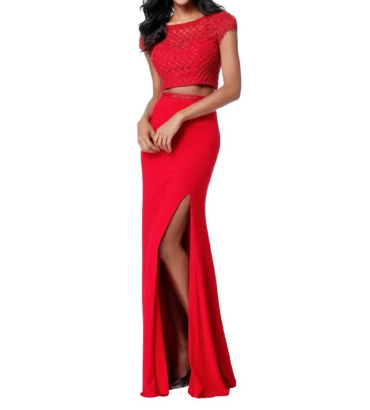 Two-Piece Cross-Stitch Prom Dress In Red