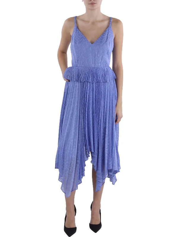 Womens Pleated Sleeveless Midi Dress