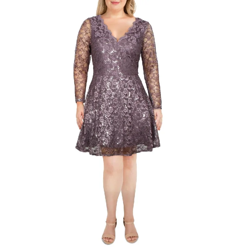 Plus Womens Lace Sheer Party Dress