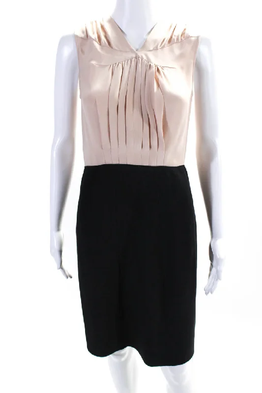 Derek Lam Womens Silk V Neck Sleeveless Midi Sheath Dress Pink Black