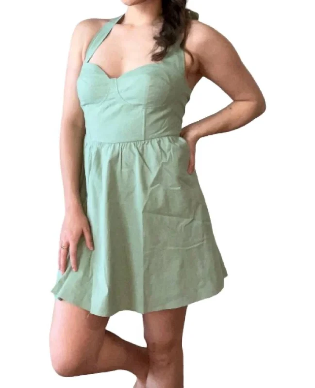 Halter Neck Mini Dress In Green